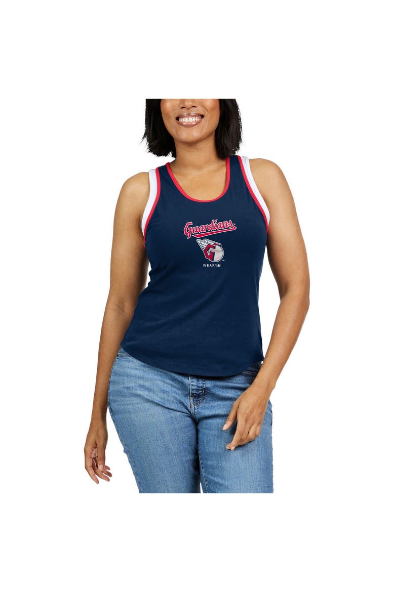 Women's WEAR by Erin Andrews Navy Cleveland Guardians Colorblock Racerback Tank Top, Alternate, color, Navy