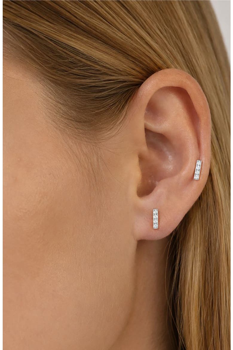 Cubic Zirconia Bar Stud Earring, Alternate, color, SILVER