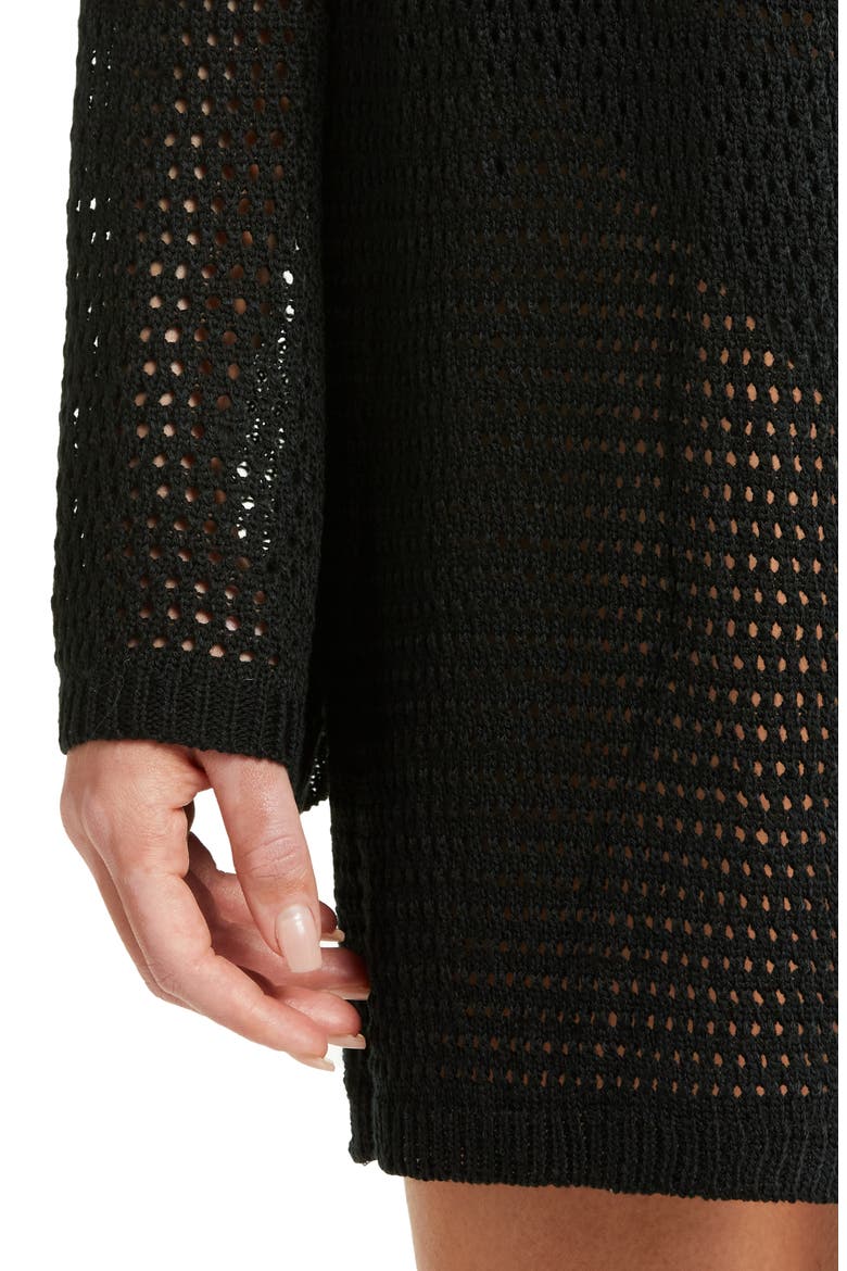 Hooded Open Stitch Cover-Up Cardigan, Alternate, color, BLACK