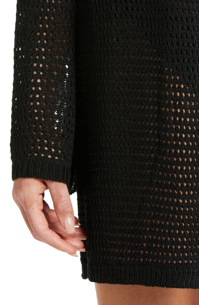 Elan Hooded Open Stitch Cover-Up Cardigan, Alternate, color, Black