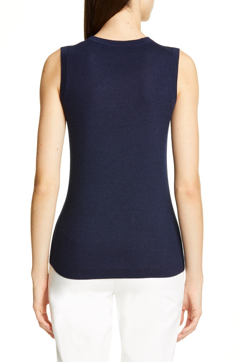 Fine Gauge Pointelle Rib Sleeveless Sweater, Alternate, color, NAVY