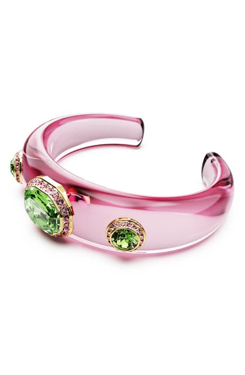 Swarovski Dulcis Mixed Cuts Multicolored Gold-tone Plated Cuff Bracelet In Pink/green Multi