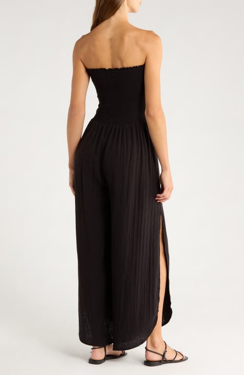 Elan Smocked Strapless Cover-up Jumpsuit In Black