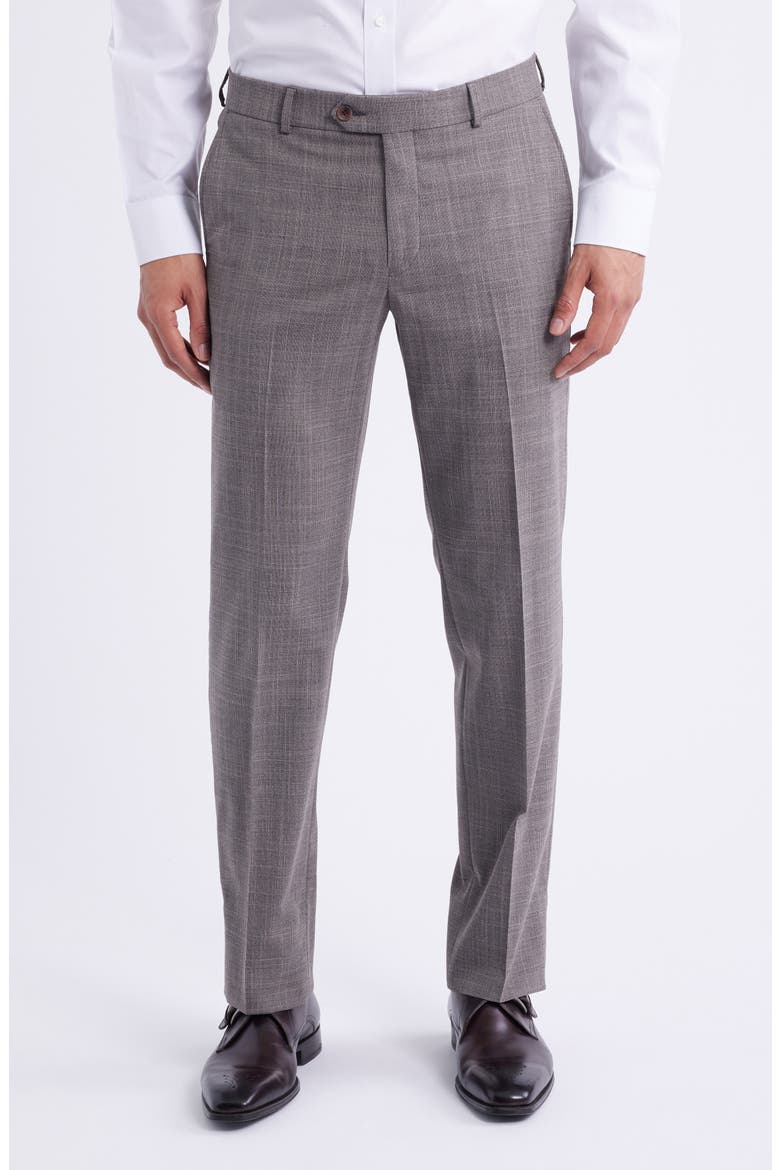 Plaid Flat Front Dress Pants, Main, color, TAUPE