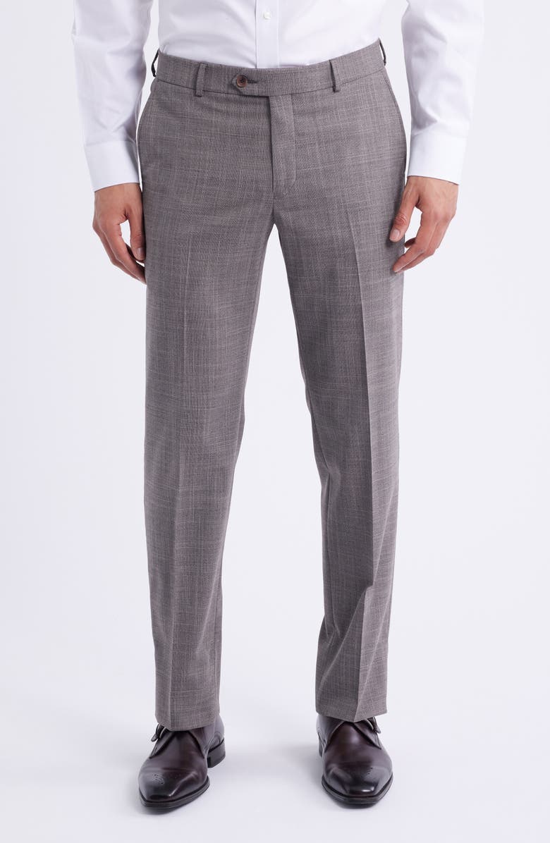 Berle Plaid Flat Front Dress Pants, Main, color, Taupe