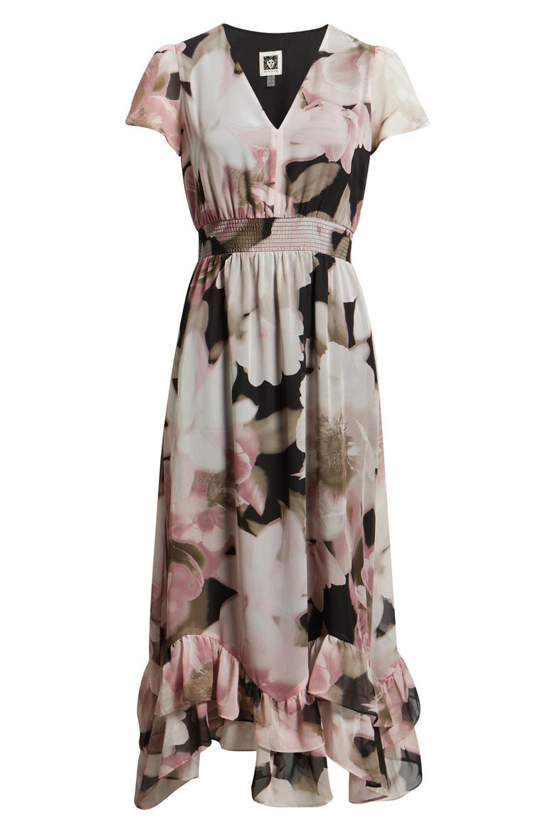 Print Ruffle Midi Dress, Alternate, color, ANNE BLACK/ GREY MULTI