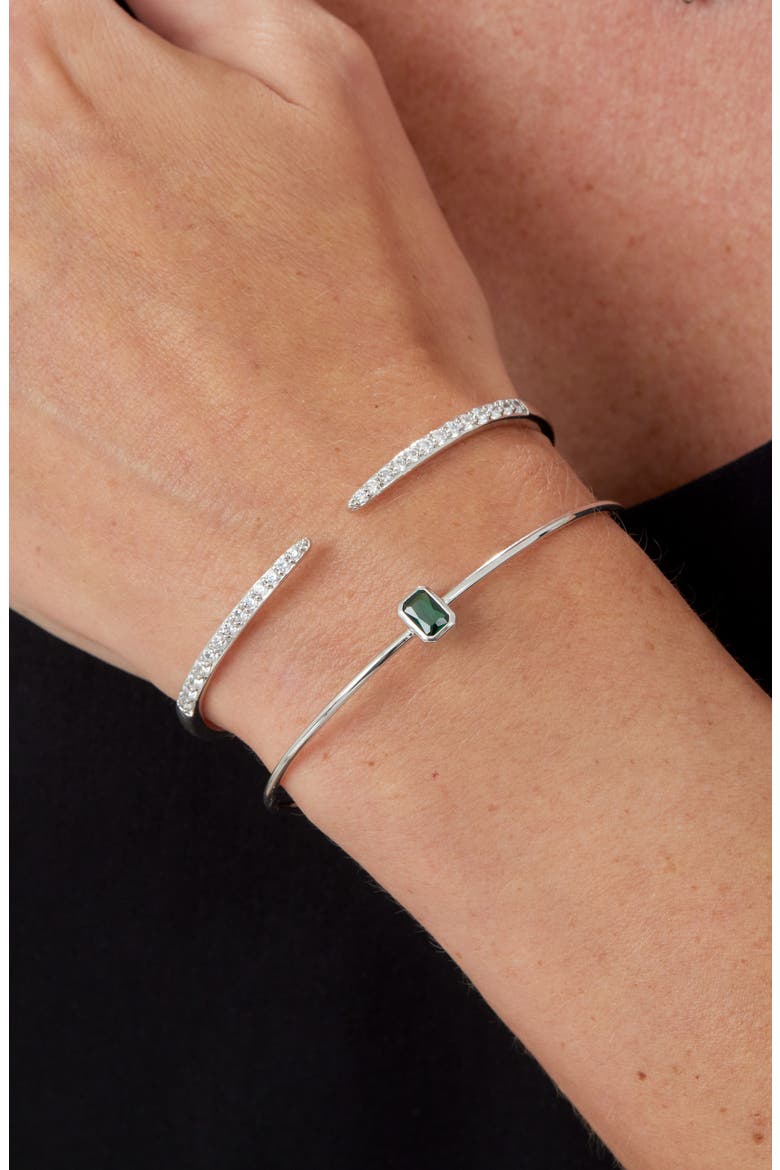 Set of 2 Cubic Zirconia Cuff & Bangle Bracelets, Main, color, WHITE