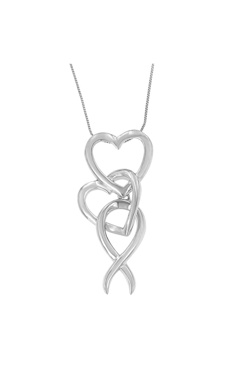 Haus of Brilliance .925 Sterling Silver Double-Heart & Awareness Ribbon Linked Pendant Necklace, Alternate, color, White