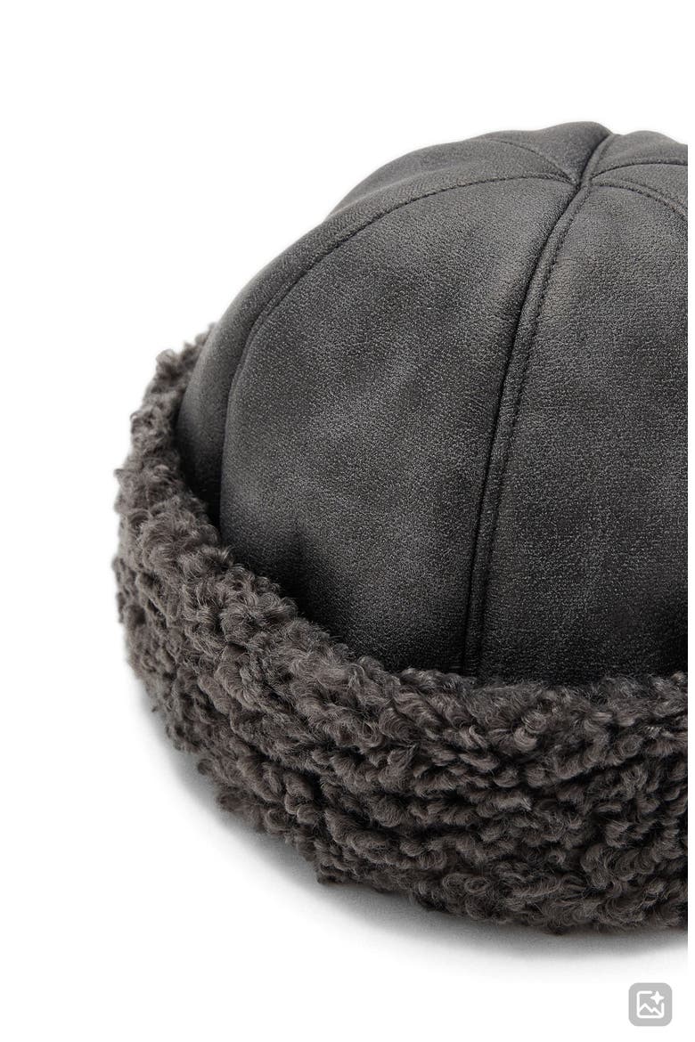 Faux Shearling Cuffed Hat, Alternate, color, GREY