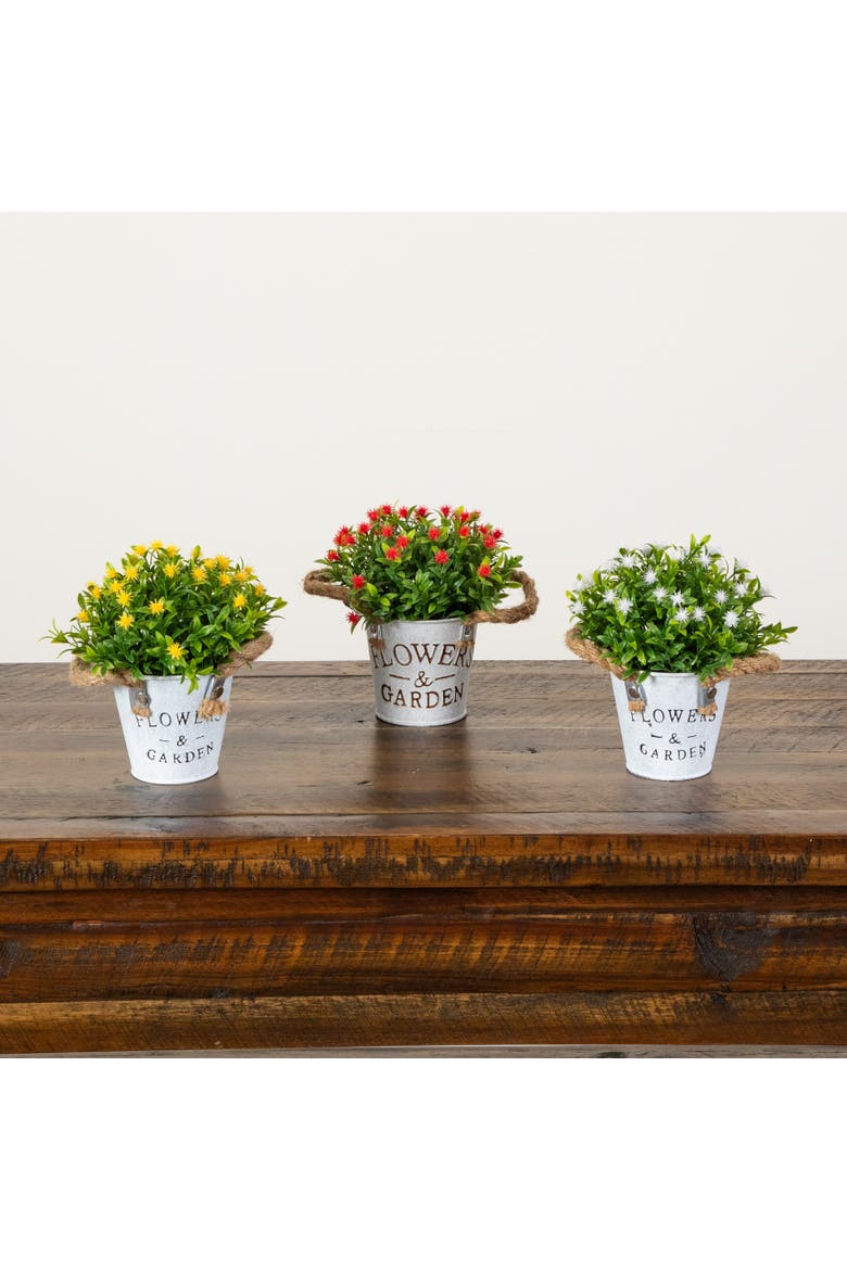 8-in Artificial Flowering Plant in Rustic Flowers & Garden Planter - Set of 3, Alternate, color, Assortment 2