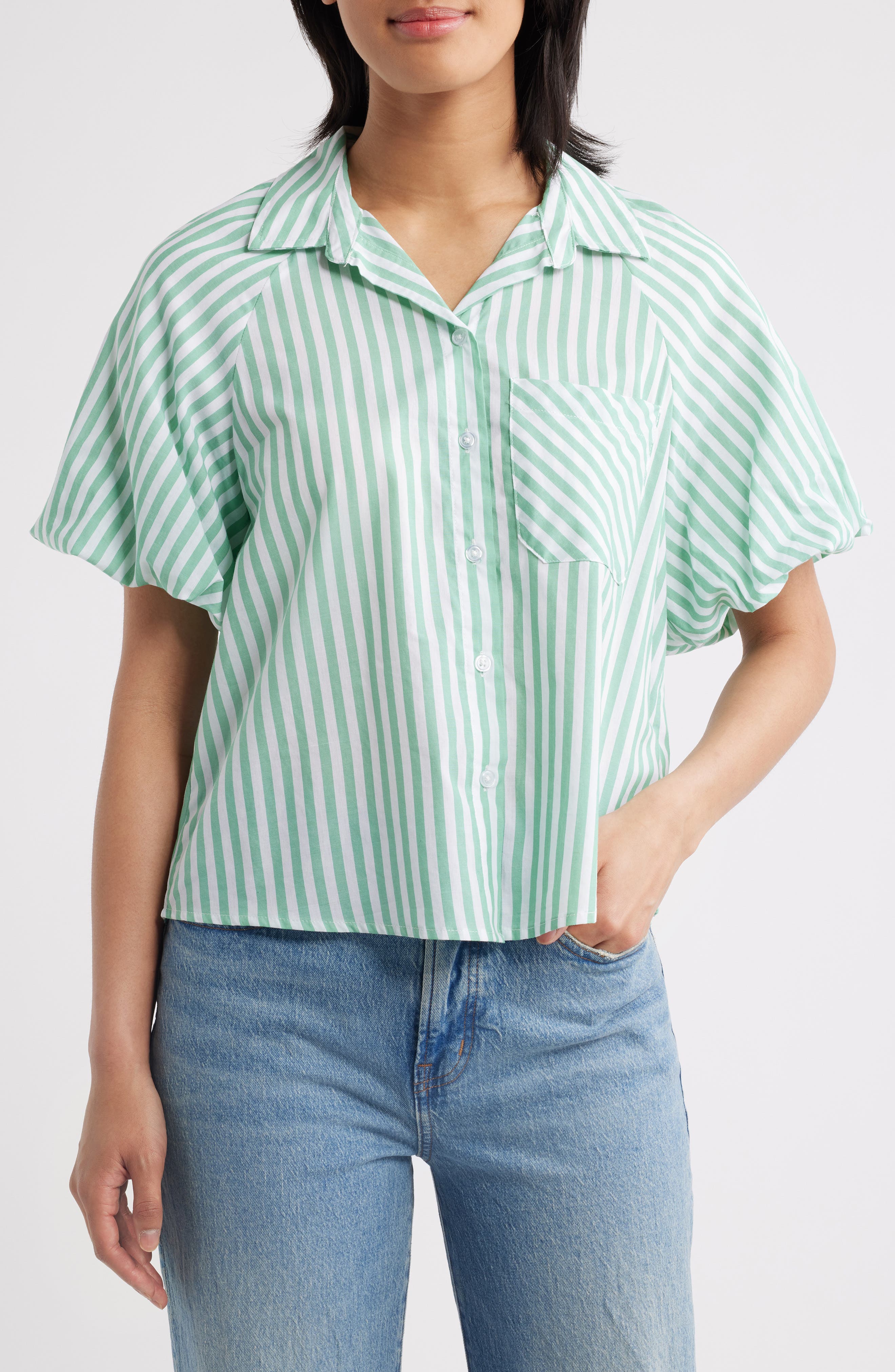 Biance Bubble Sleeve Button-Up Top - image 3