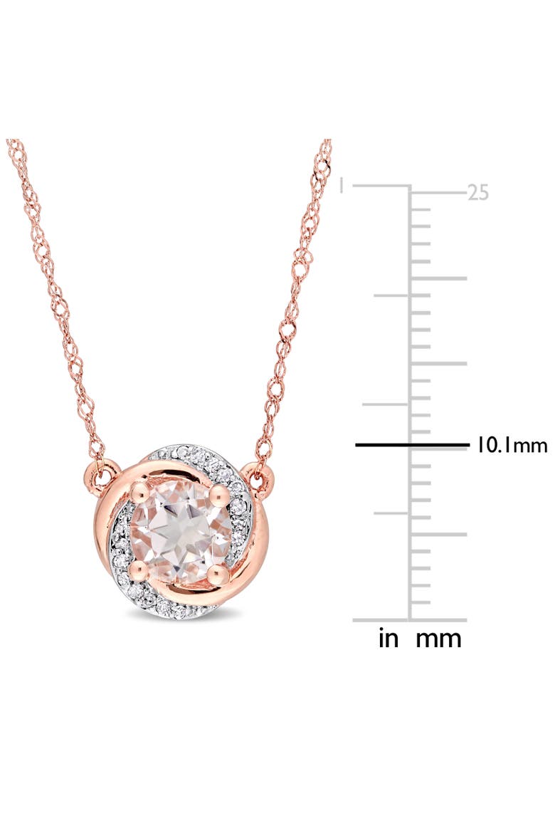Morganite & Diamond Swirl Halo Necklace 10k, Alternate, color, Morganite