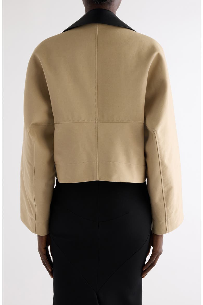 Leather Collar Gabardine Crop Trench Jacket, Alternate, color, BEIGE