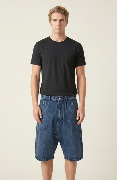 Relaxed Fit Washed Denim Shorts with Utility Pockets