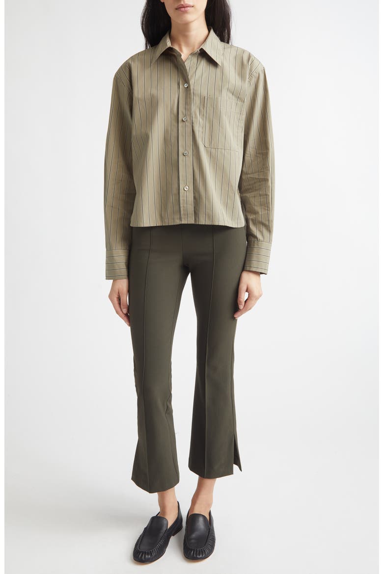 Stripe Crop Poplin Shirt, Alternate, color, ARTICHOKE/ DARK THYME