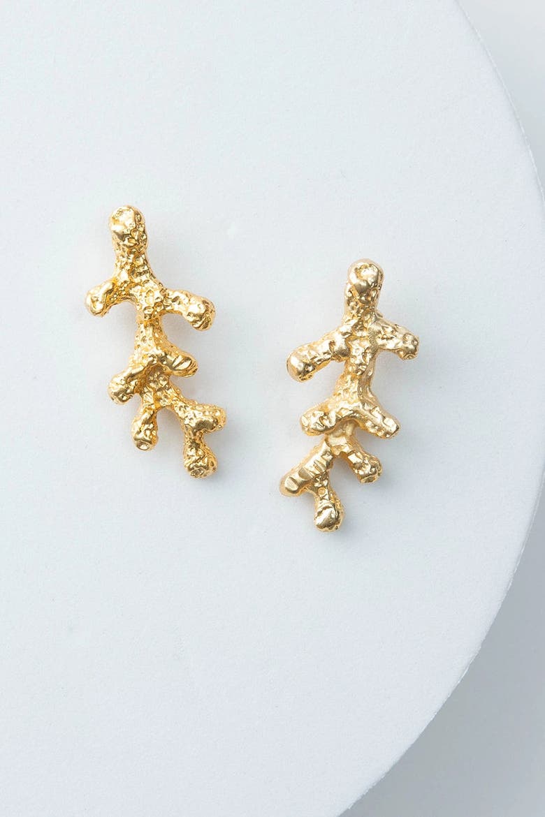 Casted Coral Earrings, Main, color, Gold