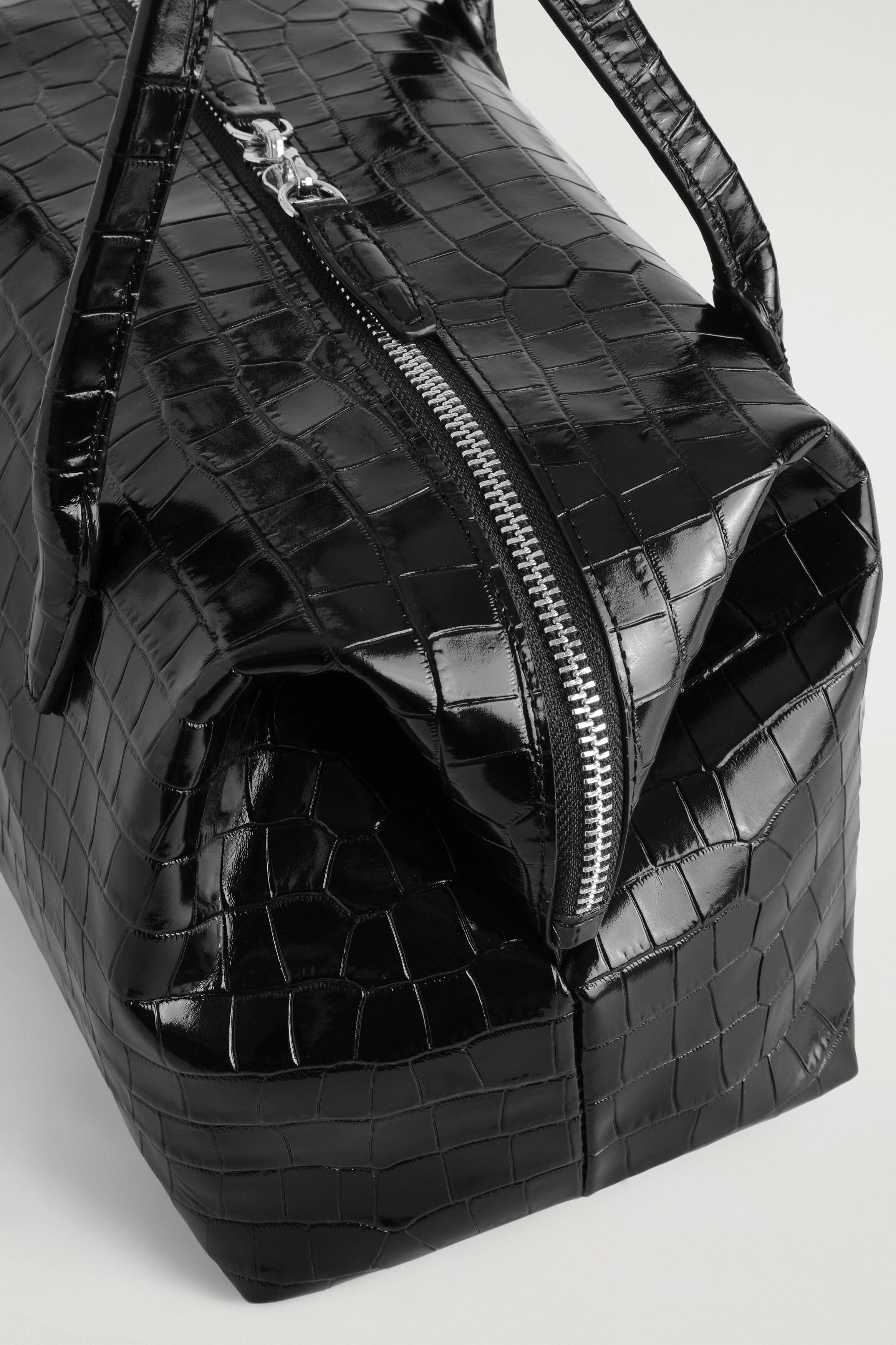 Montmartre Bowling Bag - Croc-effect Leather, Alternate, color, BLACK