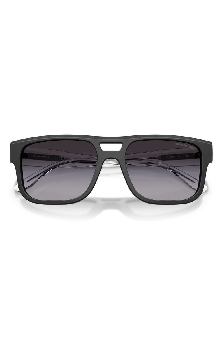 Emporio Armani 57mm Gradient Pillow Sunglasses, Alternate, color, Matte Black / Grey Gradient