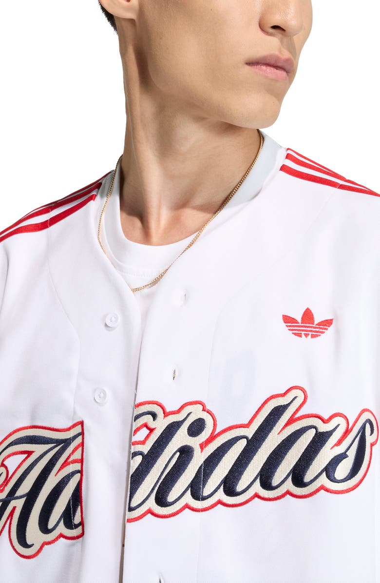 adidas Summer League Varsity Baseball Jersey, Alternate, color, White/ Better Scarlet/