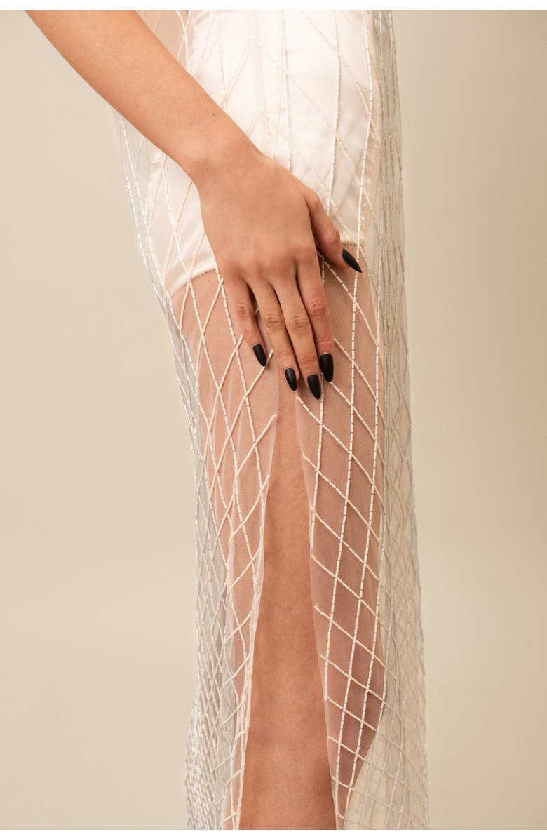 Contessa Mills Wraith Ornately Beaded Sheer Tulle Dress, Alternate, color, White