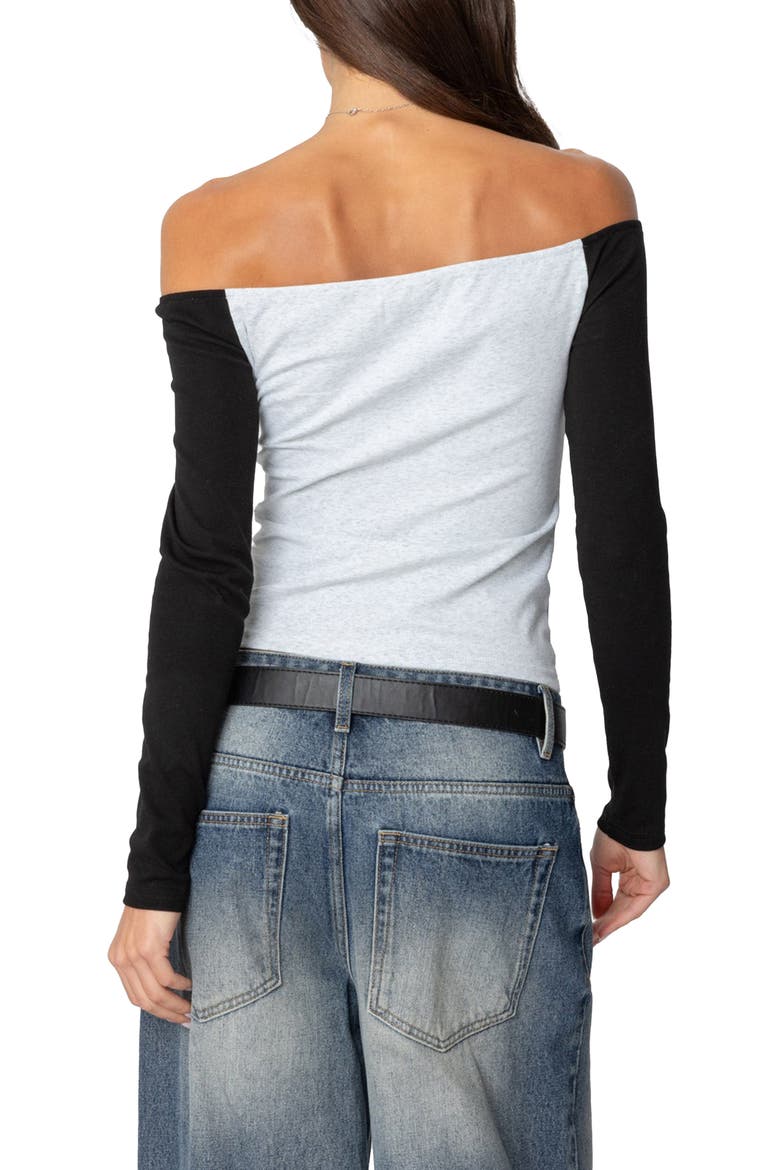 Colorblock Off the Shoulder Top, Alternate, color, GRAY-MELANGE