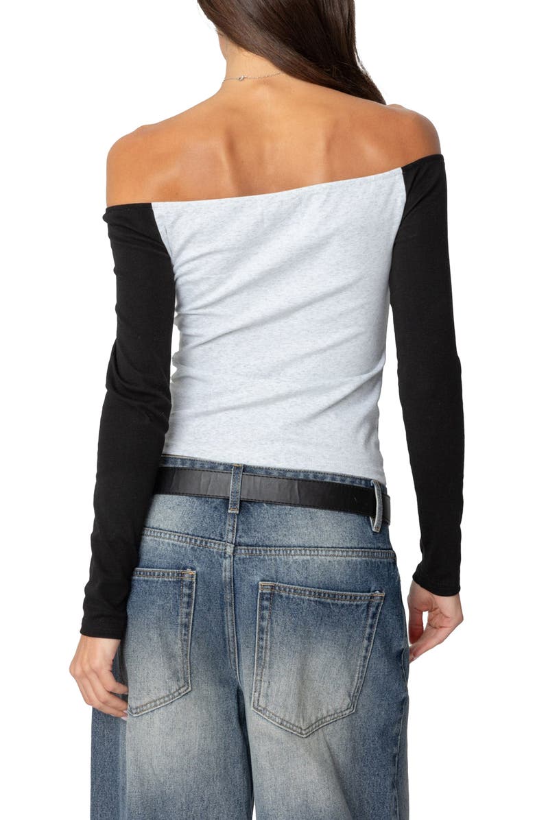 EDIKTED Colorblock Off the Shoulder Top, Alternate, color, Gray-Melange