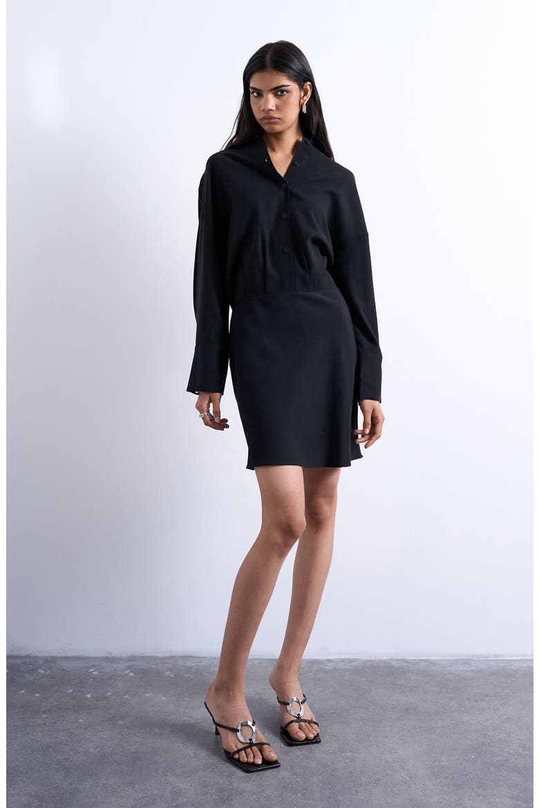 Micro Mini Long Sleeve Shirtdress, Alternate, color, BLACK