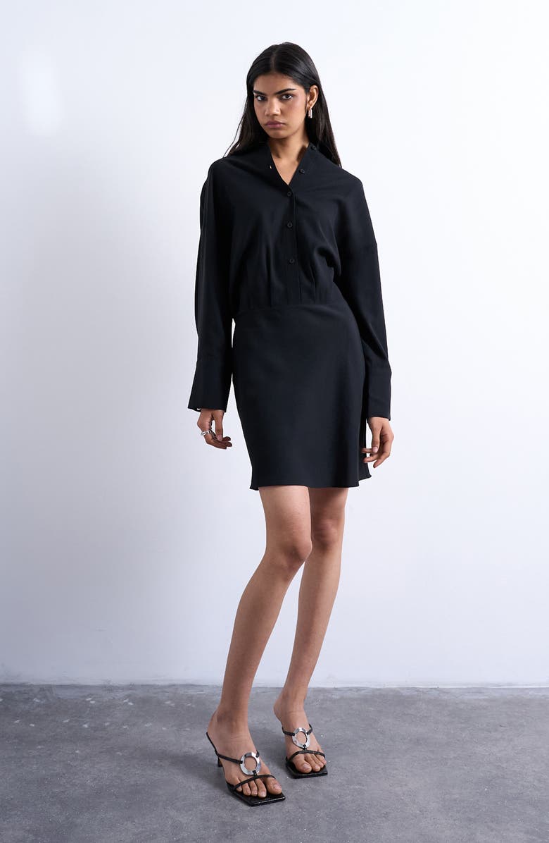 Topshop Micro Mini Long Sleeve Shirtdress, Alternate, color, Black