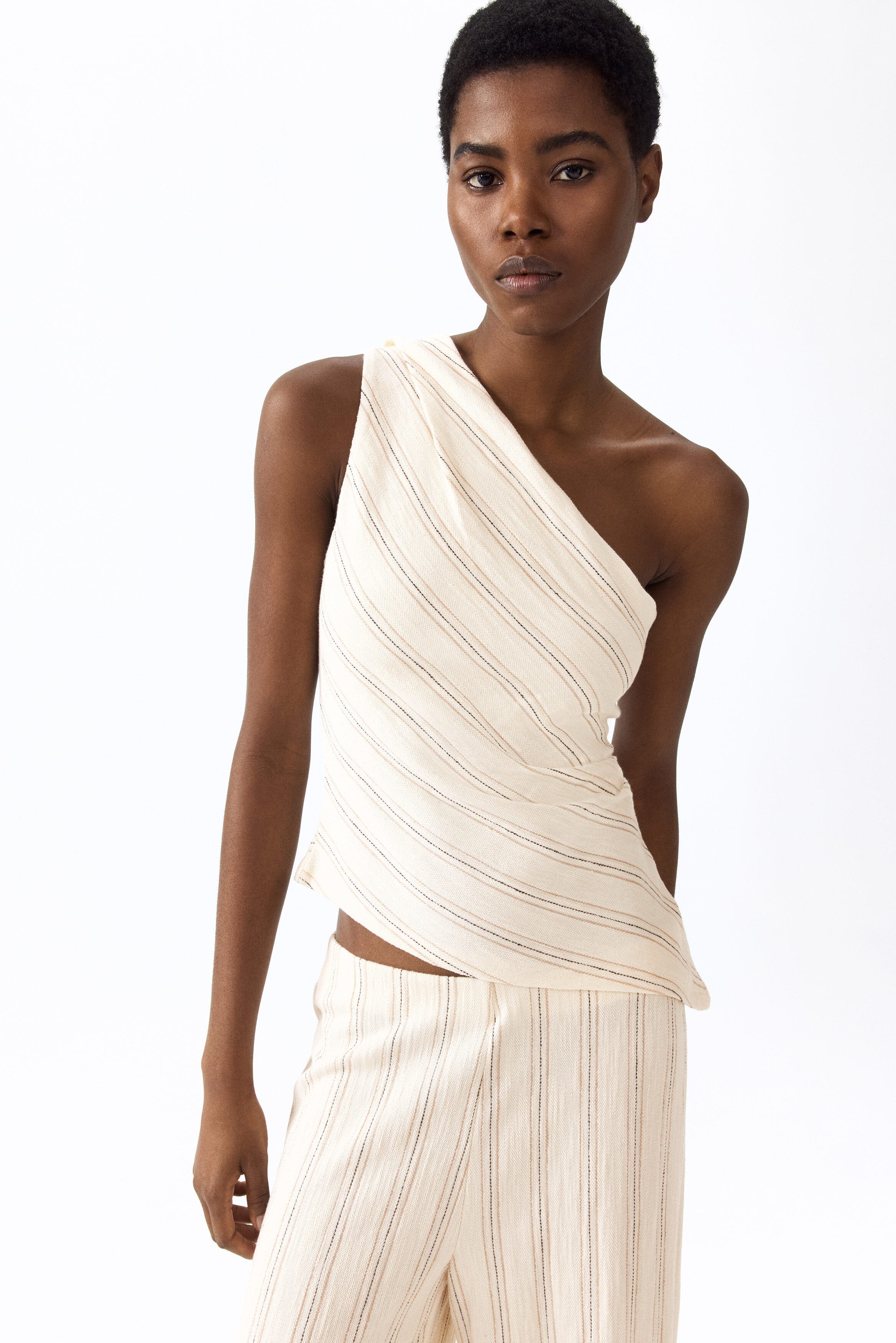 One-shoulder Textured Cotton Top - image 2