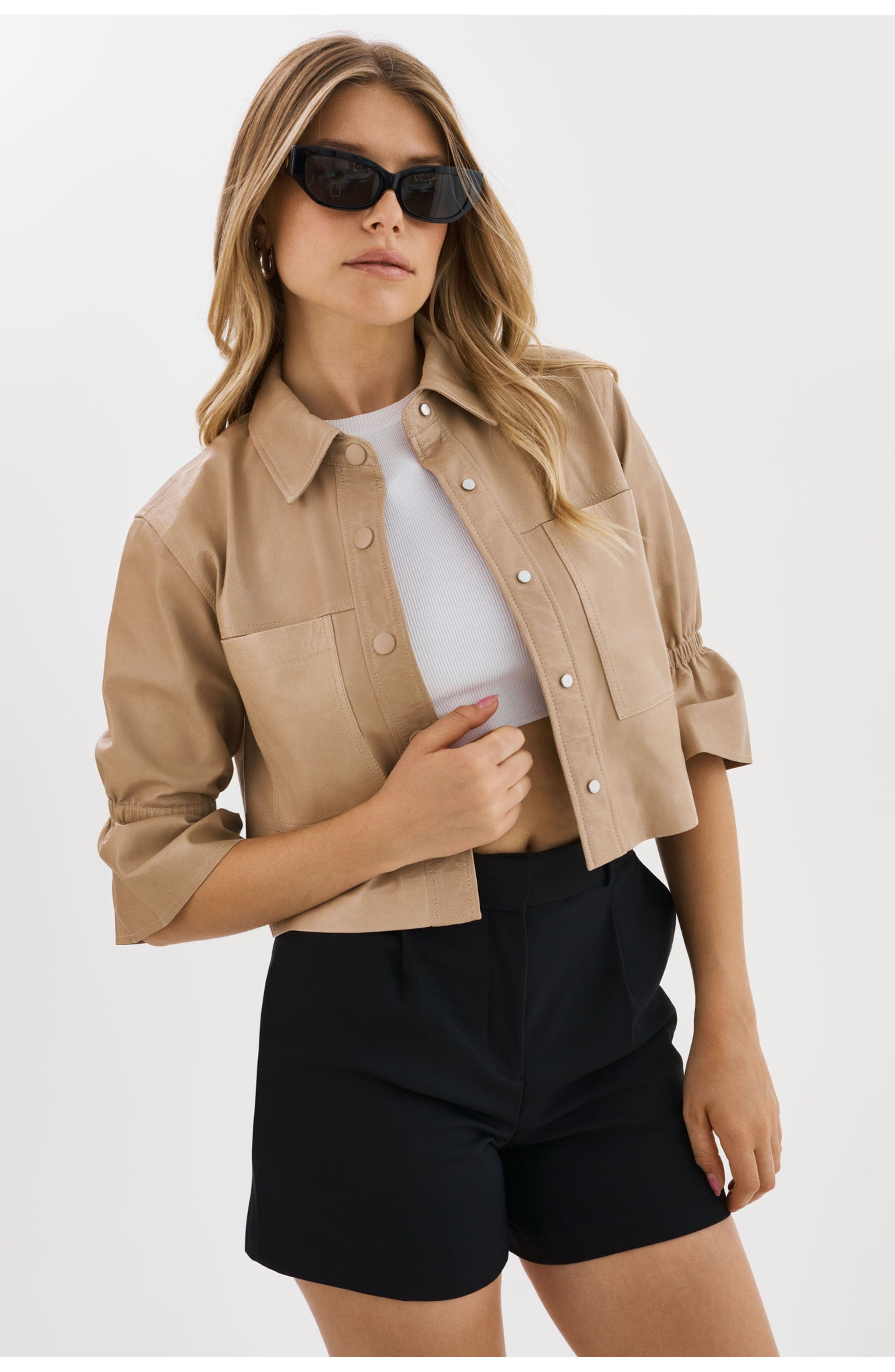 Carolina | Leather Ruffle Sleeve Jacket - image 5