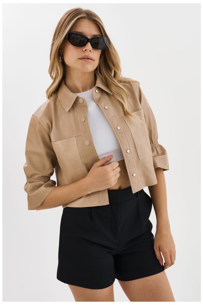 Carolina | Leather Ruffle Sleeve Jacket, Main, color, Beige