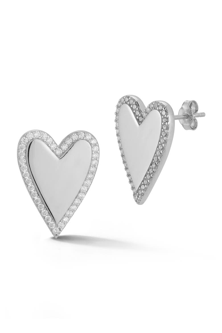 Sterling Silver Heart Stud Earrings, Main, color, SILVER