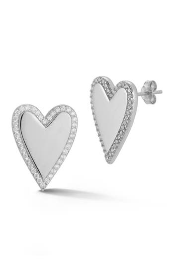 Glaze Jewelry Sterling Silver Heart Stud Earrings In Metallic
