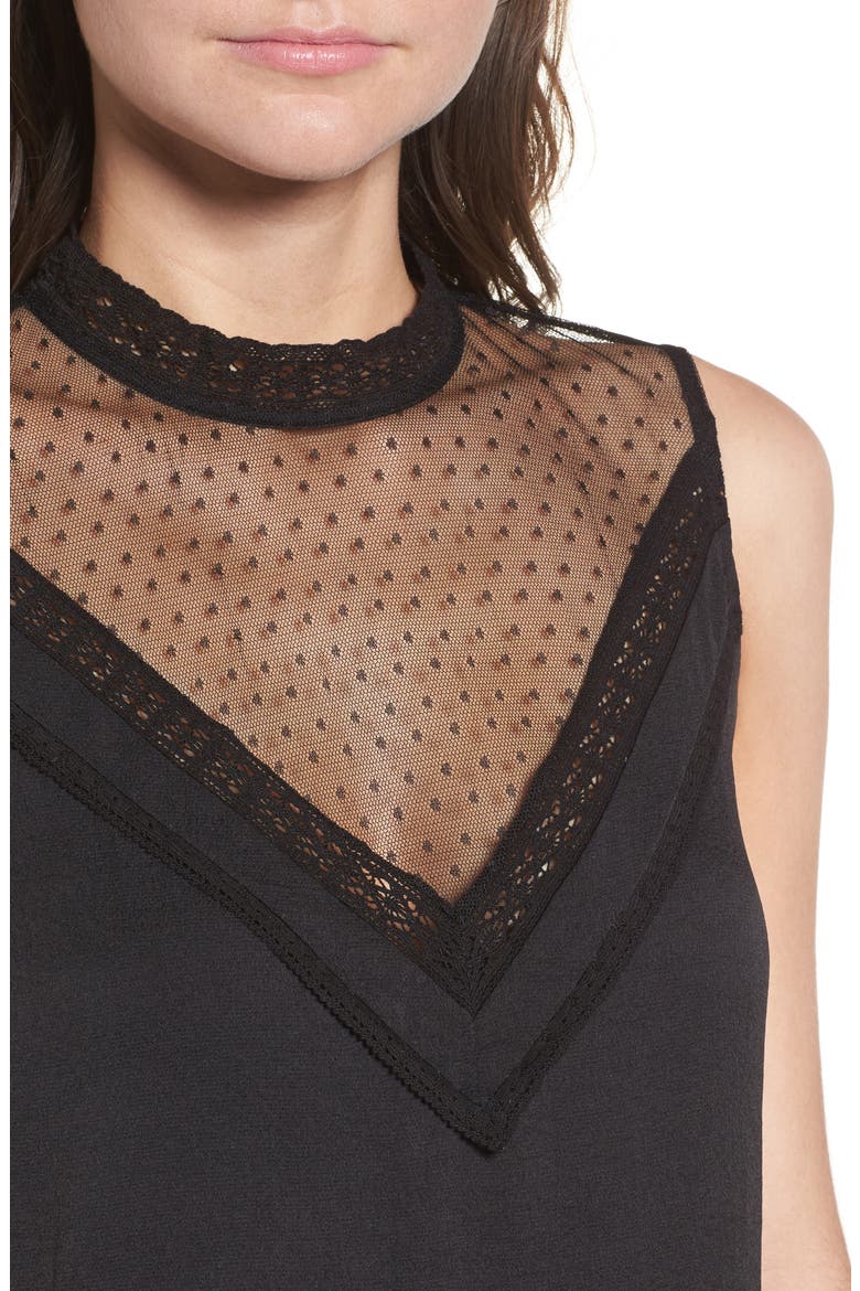 Mesh Panel Midi Dress, Alternate, color, BLACK