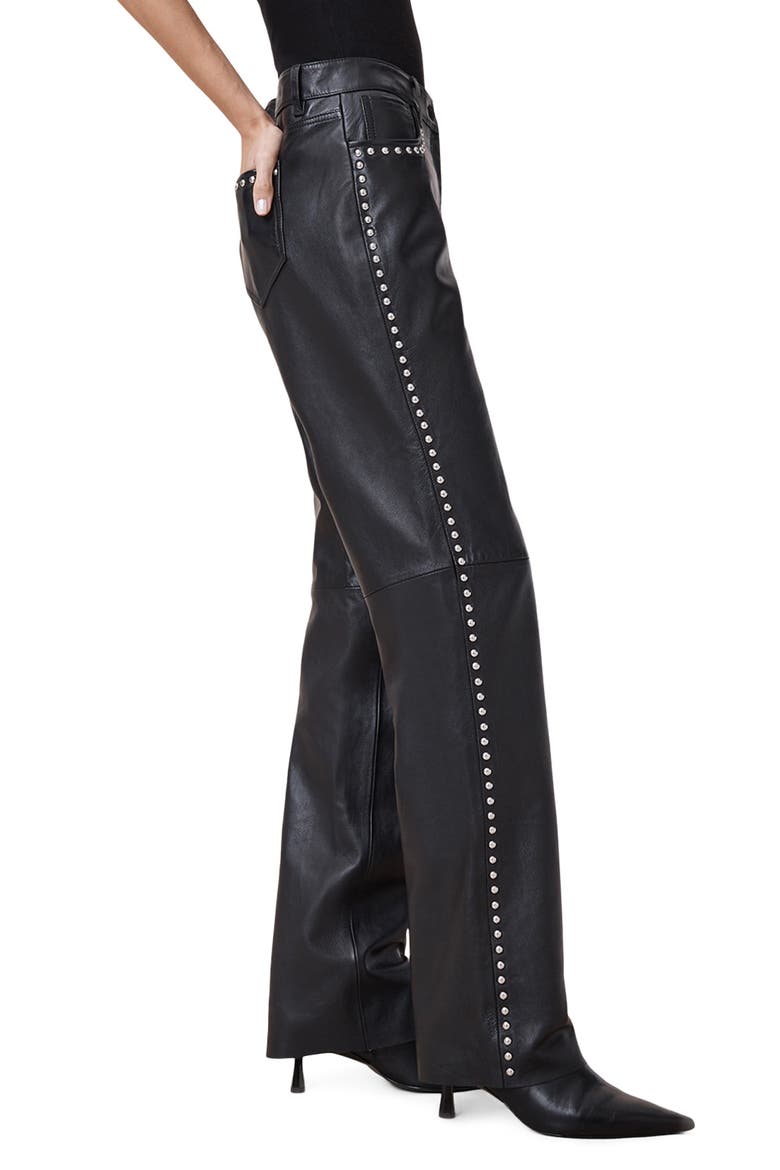 Saige Studded Leather Pants, Alternate, color, BLACK