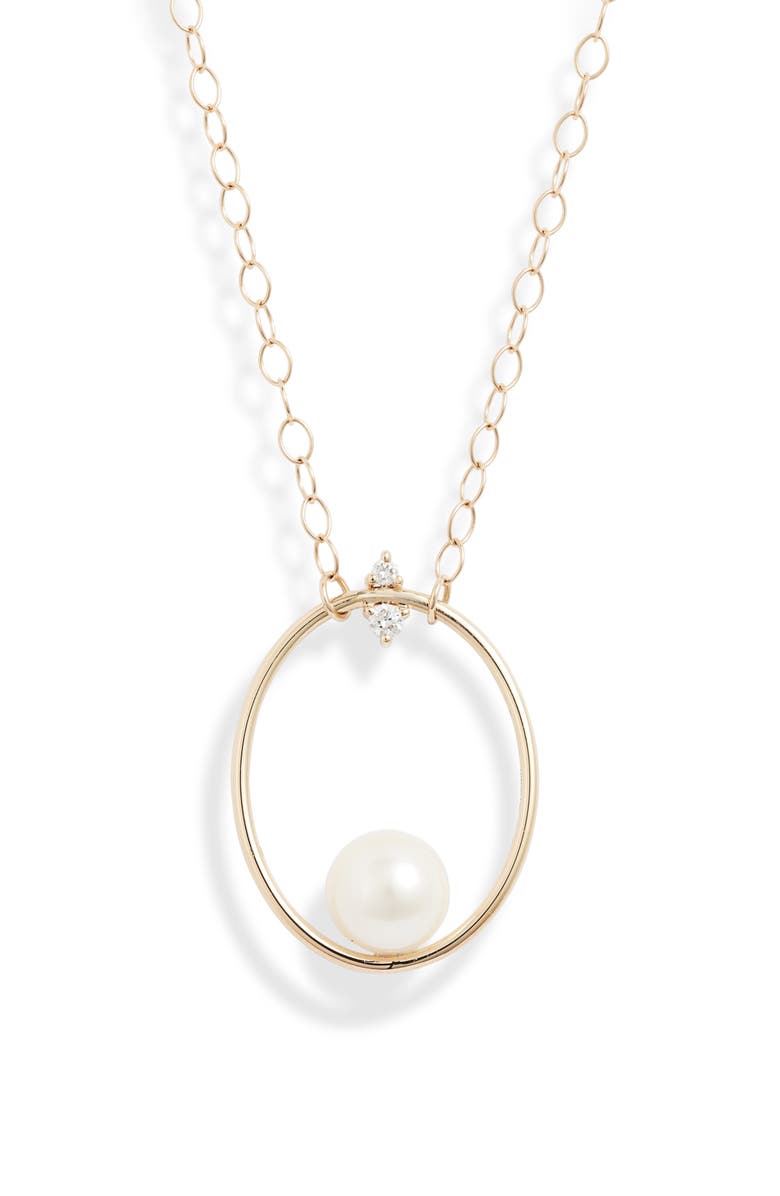 Mizuki Pearl & Diamond Oval Pendant Necklace, Main, color, 