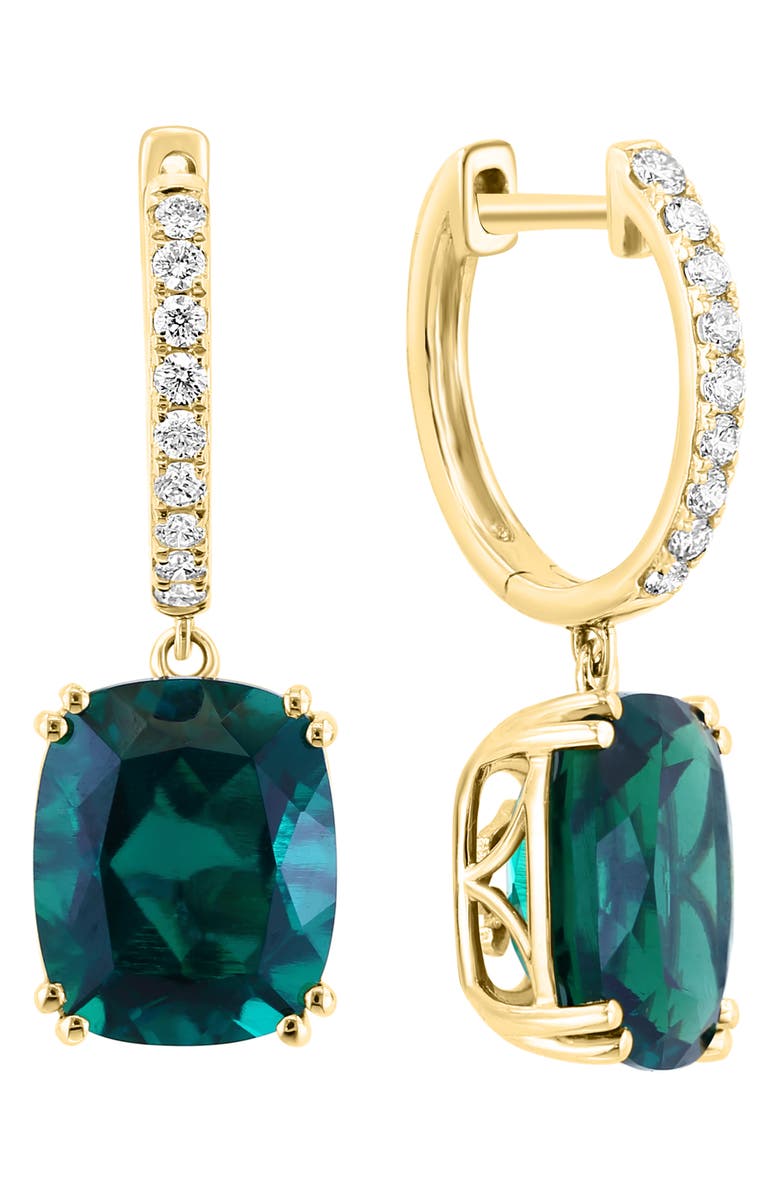 EFFY 14K Yellow Gold Lab Created Diamond & Lab Created Emerald Drop Huggie Hoop Earrings - 0.26ct., Main, color,