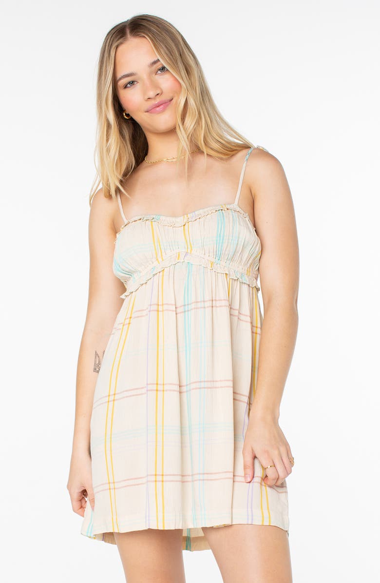Roxy Island Reverie Plaid Babydoll Minidress, Alternate, color, Parchment Windowpane Plaid