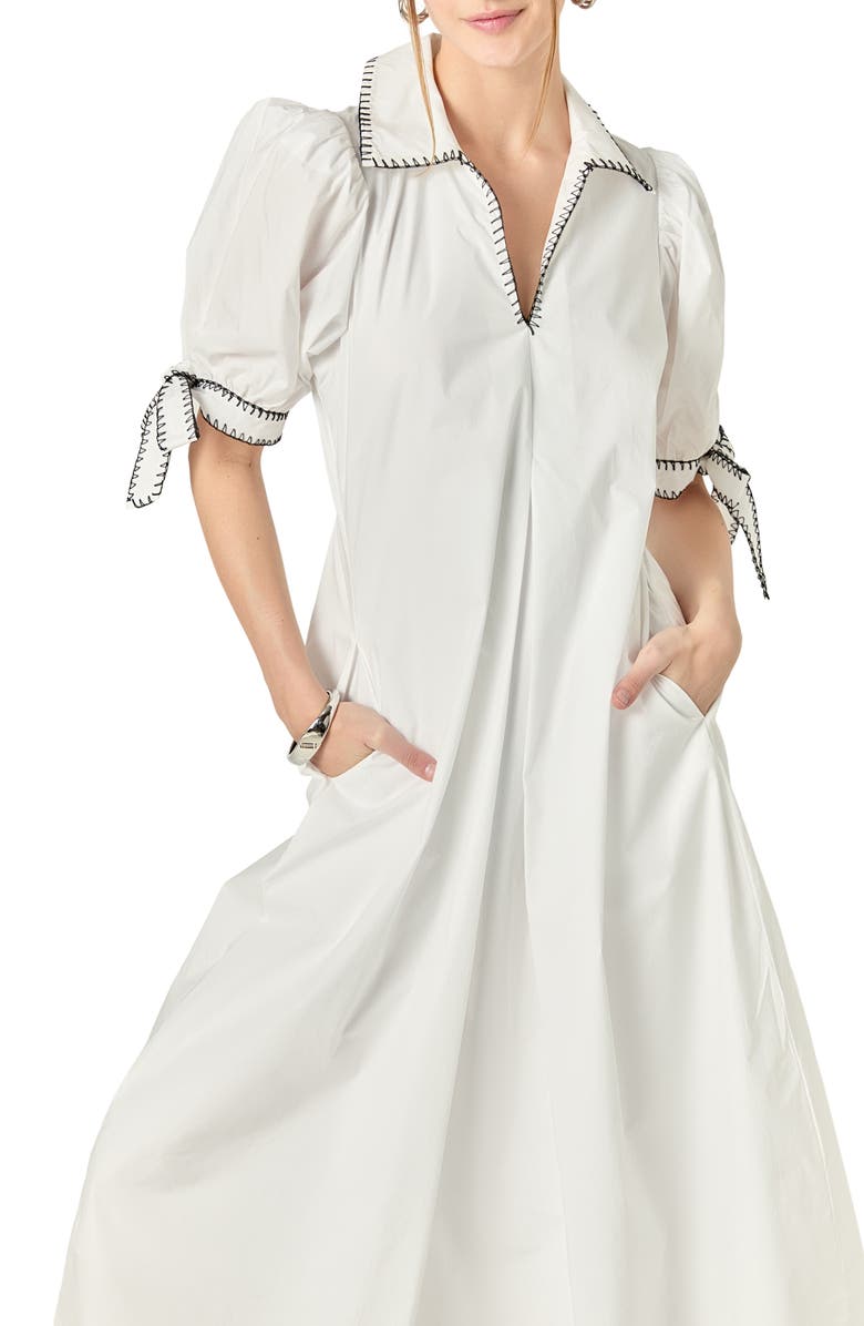 English Factory Contrast Stitch A-Line Midi Dress, Alternate, color, 