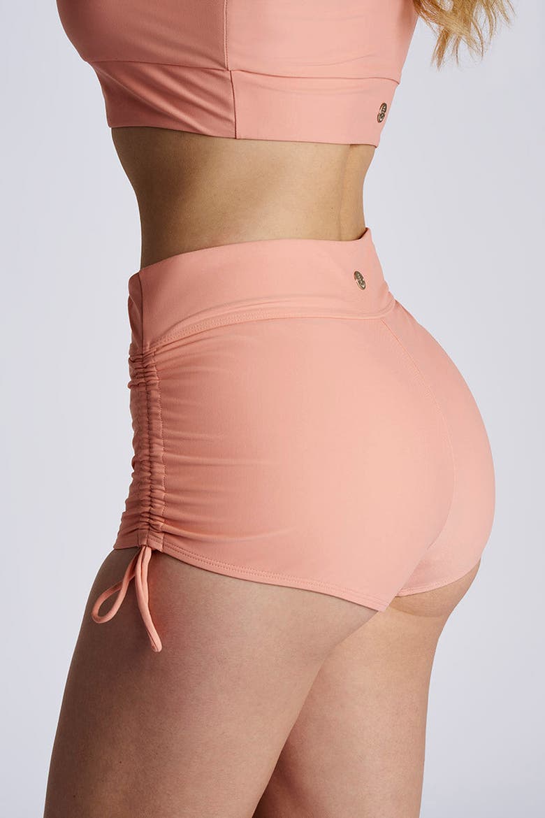 Women's Bayshore Ruche Swim Shorts, UPF 50+ Sun Protection, Alternate, color, Soft Blush Peach