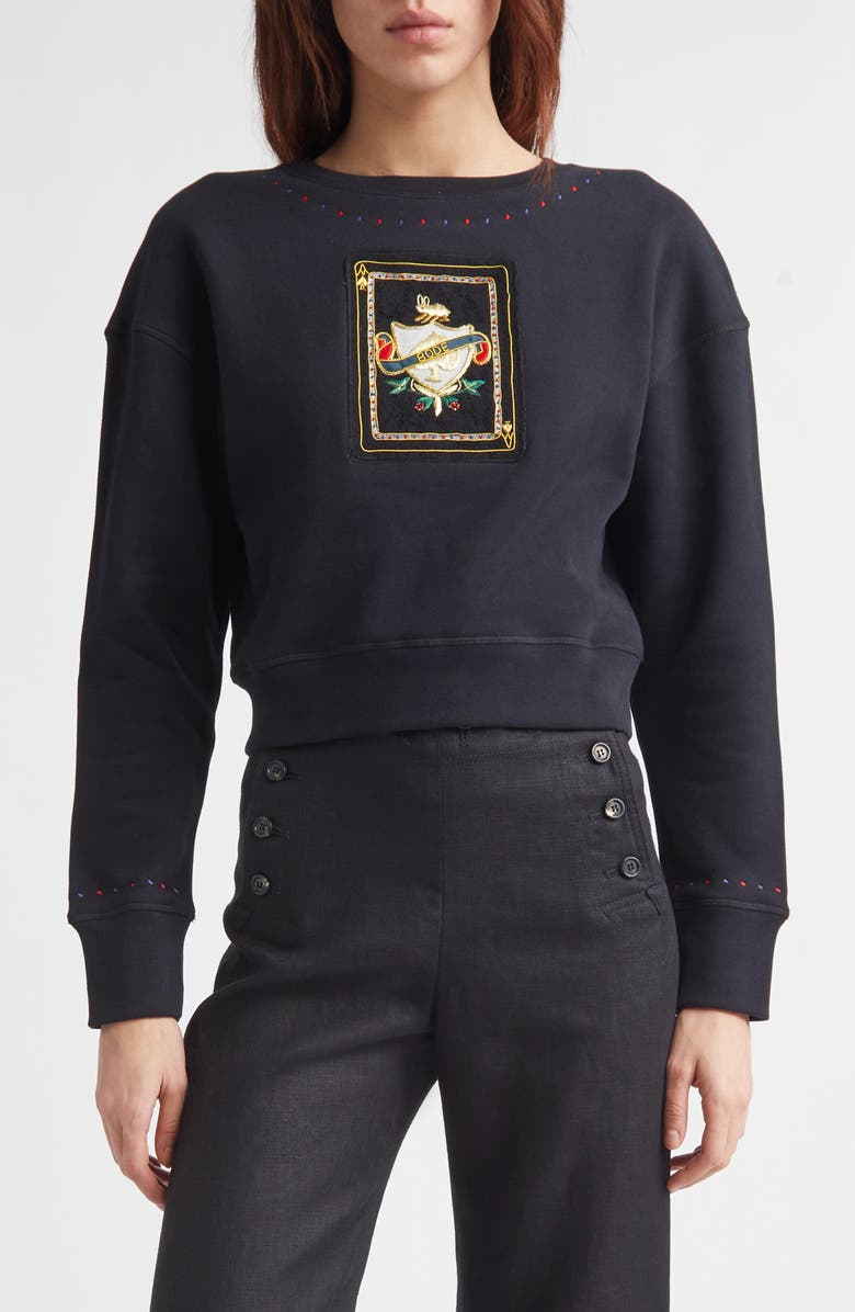 Bode Bullion Card Cotton Graphic Sweatshirt, Main, color, Black