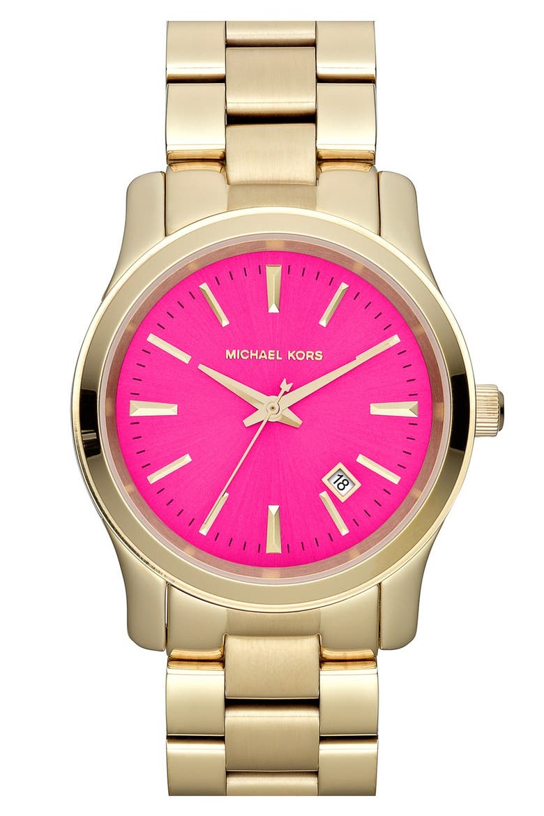 'Jet Set Sport' Watch, 38mm, Main, color, GOLD/ HOT PINK