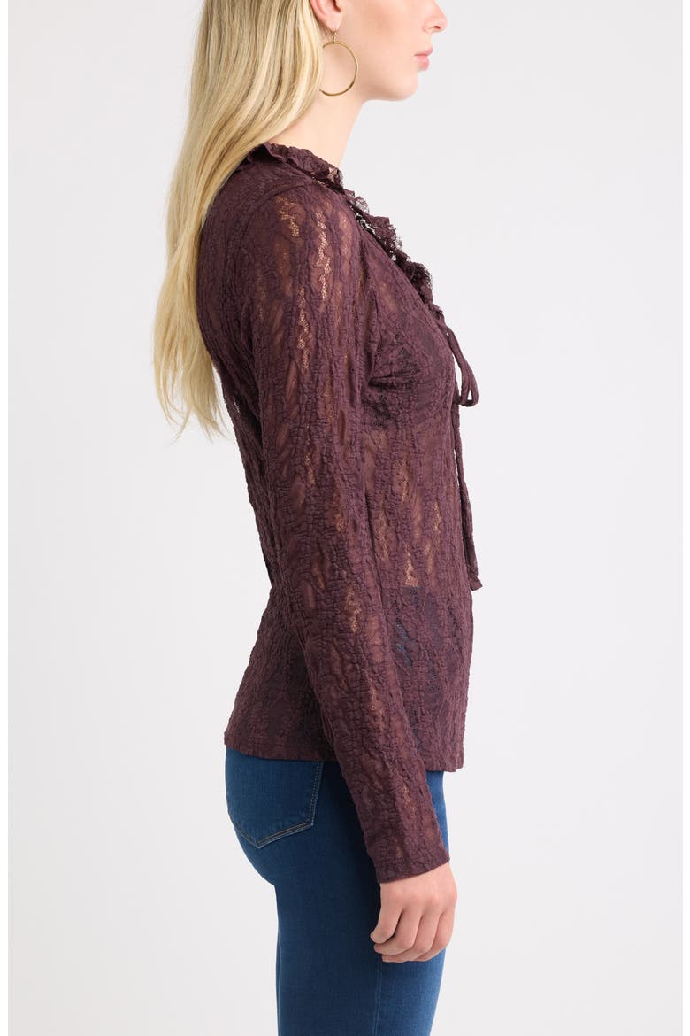 Ruffle Tie Neck Lace Top, Alternate, color, BURGUNDY FUDGE