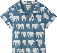 Hatley Kids' Elephant Print Knit Cotton Camp Shirt