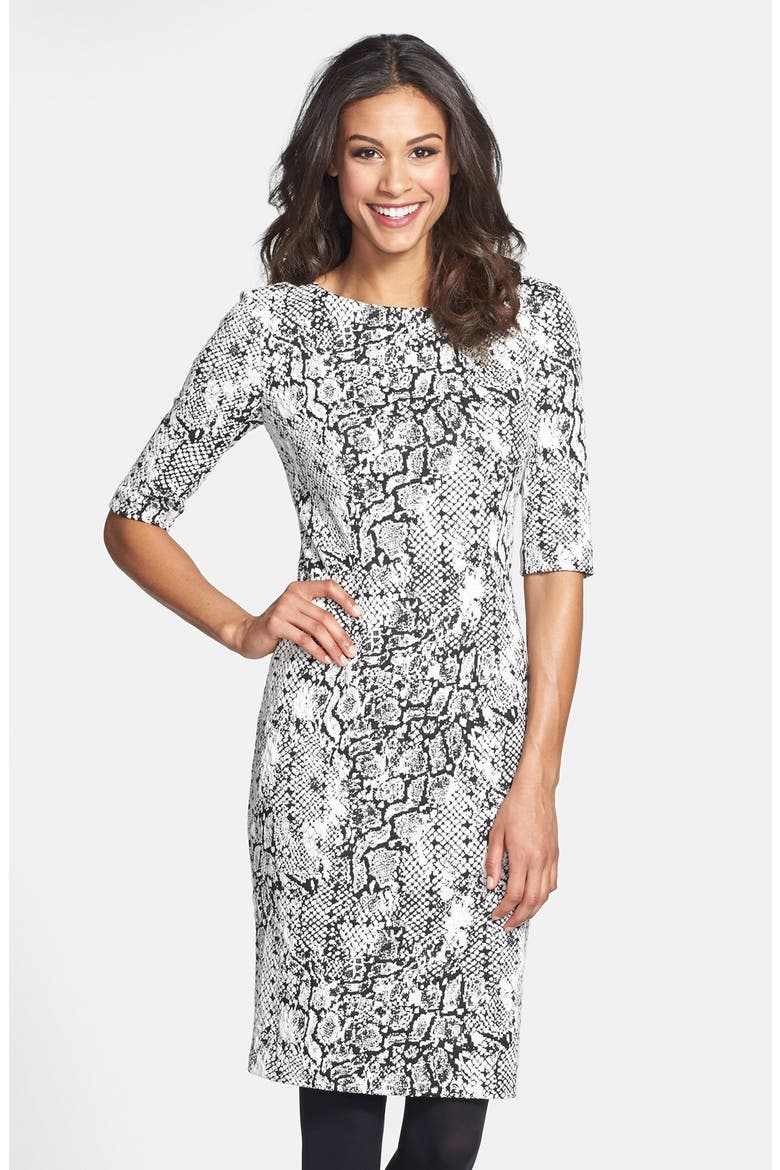 Jacquard Knit Sheath Dress, Main, color, IVORY/ BLACK