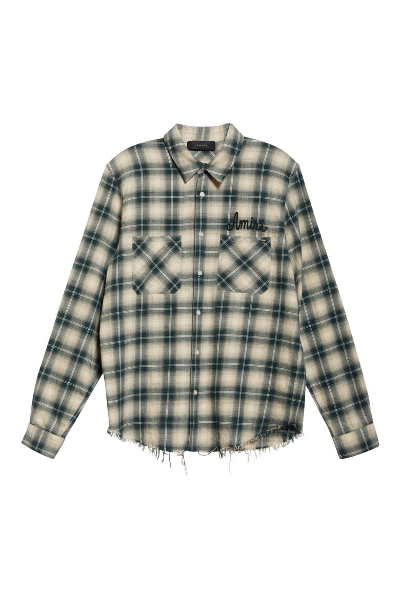 Shotgun Distressed Plaid Flannel Button-Up Shirt, Alternate, color, EVERGREEN