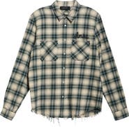 AMIRI Shotgun Distressed Plaid Flannel Button-Up Shirt