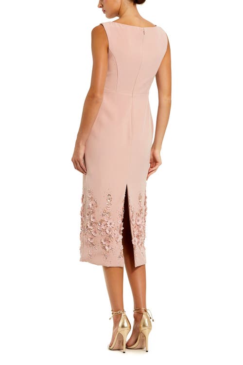 Mac Duggal Crepe Sleeveless Midi Dress With Flower Beading In Vintage Lilac