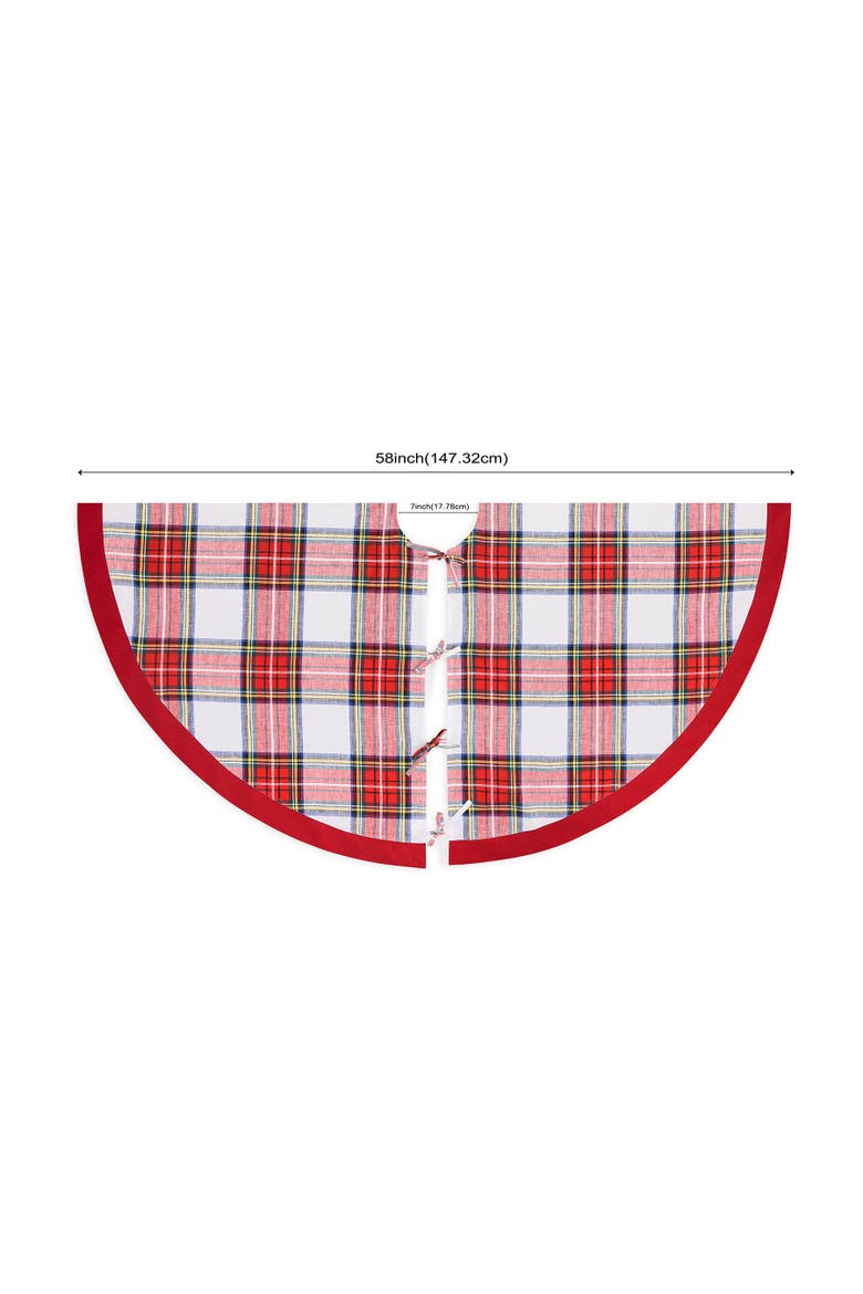 Linen Plaid Christmas Tree Skirt 58" Diameter - Madras Holiday Plaid, Alternate, color, White Stewart Plaid