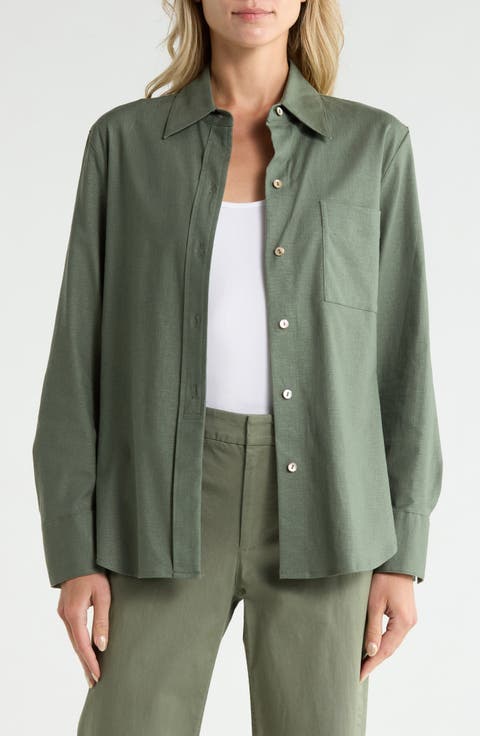 Long Sleeve Linen Blend Button-Up Shirt